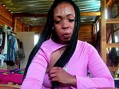 sexy ebony milf wife tries on tight denim shorts long boots showing off big ass cheeks clothed tease for fan