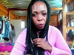 sexy ebony milf wife tries on tight denim shorts long boots showing off big ass cheeks clothed tease for fan