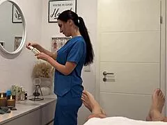 a private nurse patient massage turns into oiled deepthroat cum swallow session