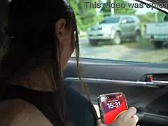 pov deepthroat blowjob in car turns into titjob cumshot on trailer