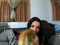 curvy housewife TEASES big ass on FUR sofa MASTURBATES