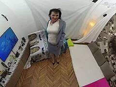 horny mature brunette slut rides big cock after deepthroat in casting