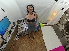 horny mature brunette slut rides big cock after deepthroat in casting