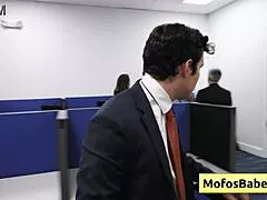 busty milf sasha pearl parker ambrose takes facial cumshot right in her office cubicle