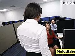 busty milf sasha pearl parker ambrose takes facial cumshot right in her office cubicle