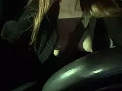 italian milf artemisia flashes her big horny tits while driving sexy in the car.