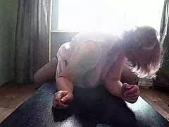 watch this chubby milf shake her big saggy boobs backstage with toys