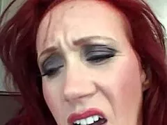 Ever seen fake titted redhead milf's ass gape wide in raunchy anal threesome deepthroat riding? 