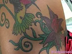 Tattooed MILF Mistress Teases Black Sub with Pierced Strapon Pegging