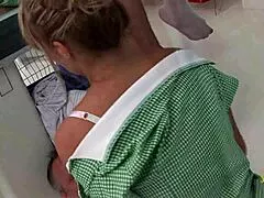 blonde milfs with fake boobs in shop fuck manager and customer in foursome