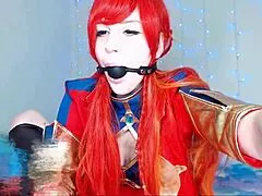 Selesia cosplay nympho girlfriend fingers her wet pussy and ass with vibrator in horny camshow.
