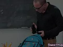 Prim teacher gobbles cock for hot cum