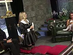 church pastor gathers fake boobed milfs for their group session begging facials