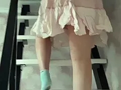 mommy's cleaning but her plump hairy pussy peeks out teasingly