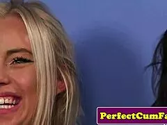 uk babe in stockings sucks cock hard for voyeur facial cumshot