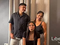 skinny latina chica tries first threesome ends up swapping with huge cock guy in wild missionary 4some! 🔥👅