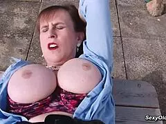 Huge Tits Granny Allison Fingers Herself Wild Outdoors on Desk!