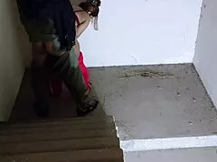 my horny sister-in-law waits on stairs ready for rough bedroom fuck