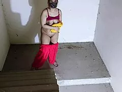 my horny sister-in-law waits on stairs ready for rough bedroom fuck