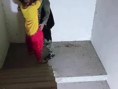 my horny sister-in-law waits on stairs ready for rough bedroom fuck