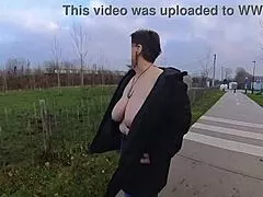 i flash my huge saggy natural tits walking public as curvy mature wife