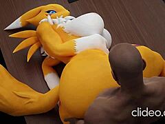 Os peitos grandes de Renamon são trabalhados