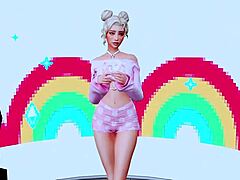 Stiefbruder spritzt in Sims Anime-Babe ab