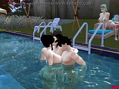 Femmes nues en action anale dans la piscine