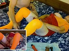 granny carmen as velma sucks cock deep then rides to creampie! 🔥💦