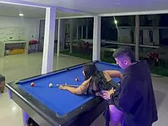 chica universitaria gets fucked hard after billiards while boyfriend's gone pov doggystyle creampie