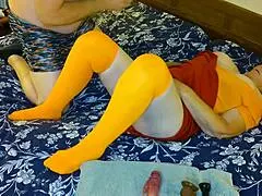 granny carmen as velma sucks cock deep then rides to creampie! 🔥💦