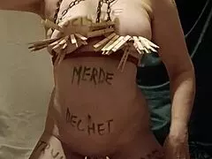 French Housewife Slave Bound in Bondage with Clamps Belt Dildo Submission Auto Session