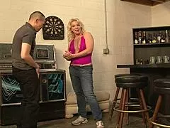 mom drops to knees for deepthroat blowjob then bends for anal doggystyle pound