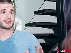 they rub each other playfully then emori slides his dick right between her natural tits