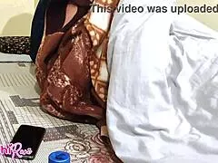 desi stepmom's tight hairy pussy takes stepson's creampie doggystyle in dark bedroom