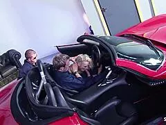 blonde mature with big tits seduces two workers for hard mmf threesome in garage