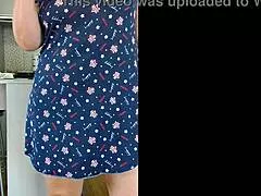 stepmom's sheer dress flashes huge tits and legs in kitchen morning tease