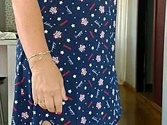 stepmom's sheer dress flashes huge tits and legs in kitchen morning tease