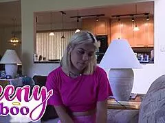 Lilith's young shaved pussy filled with boss cum after babysitter doggystyle pounding