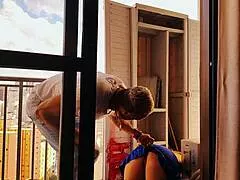 My boss lured me over to pound her tight ass on the balcony