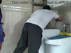 brazilian milf client gets huge cocked handyman dick deep after washer fix flashing big ass pussy