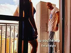 My boss lured me over to pound her tight ass on the balcony