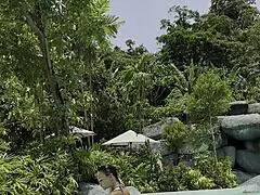 hey monika fox swims pool in sexy blue bikini paradise