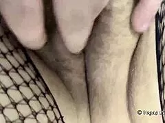 Chubby mom bends over in fishnets for doggystyle pounding of her tight trimmed pussy