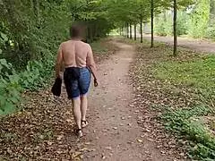 a curvy busty milf steps out flashing her huge saggy naturals in public outdoor tease