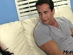 Mofozocom busty first-timer milf deepthroats big cock and takes cum in mouth.
