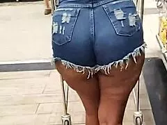hot wife in tiny shorts flashes huge ass cheeks at market for cuckold thrill