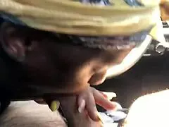 black mature hooker kneels outdoor sucking white cock pov in car