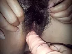 busty mommy grabs her big pussy dildo for close up toy play session