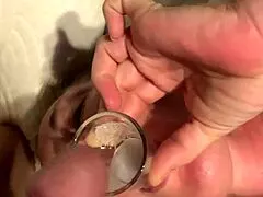 she gags hard on cum loads before swallowing from shotglass for sperm collection